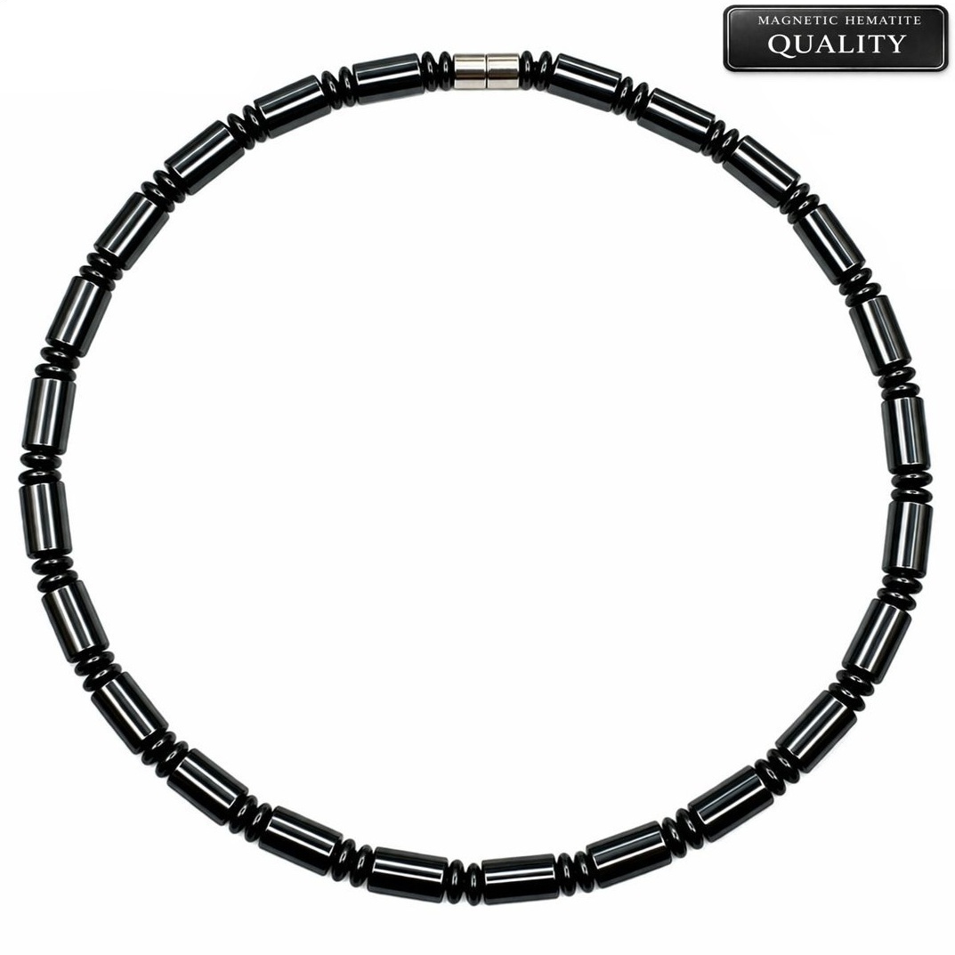 Magnetic Hematite Necklace â€“ Healing Jewelry with Black Tube Beads #101