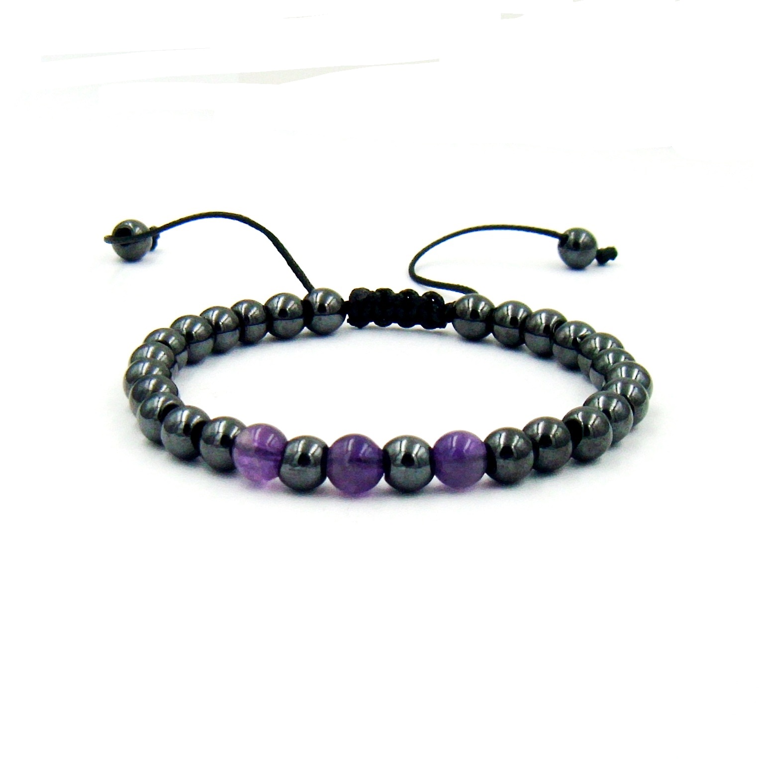 Dozen (12 PC.) Amethyst Stone Magnetic Hematite Bracelets #HBR-40AM