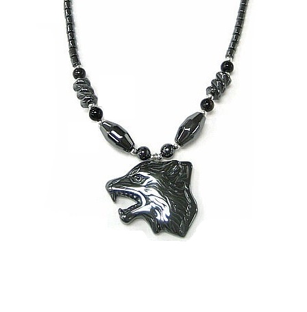 Dozen 24" Wolf Head Hematite Necklace (NON-Magnetic) #HN-22220