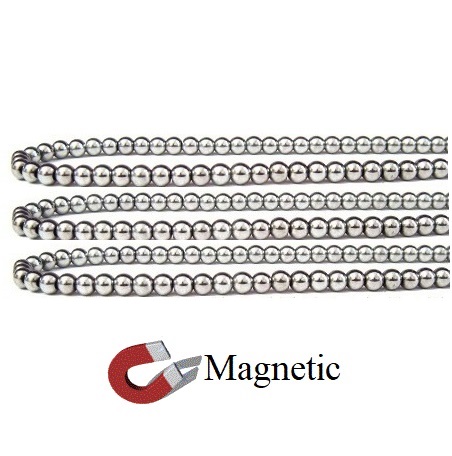 1 Strand 4mm Round Silver Magnetic Hematite Beads AAA Quality #MBS-R4