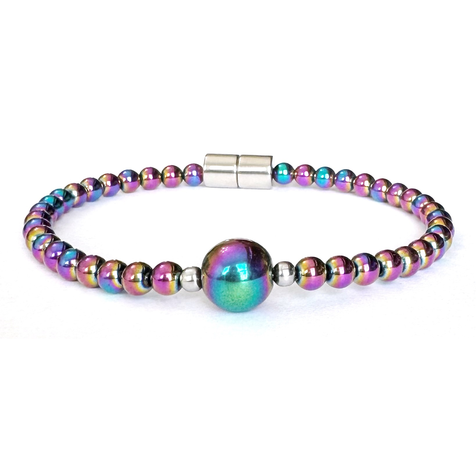 1 PC. Rainbow Beads Magnetic Hematite Bracelets With Magnetic Clasp #MHB-014