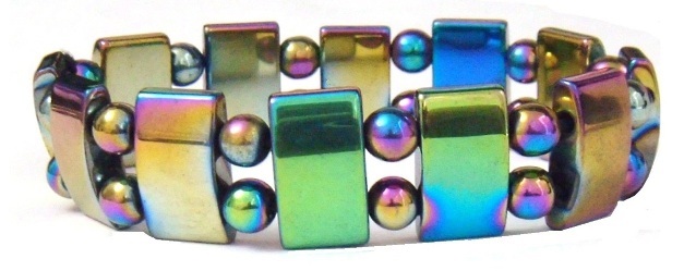 Dozen (12 PC.) 8.5" Double Line Rainbow Hematite Magnetic Bracelets #MHB-111