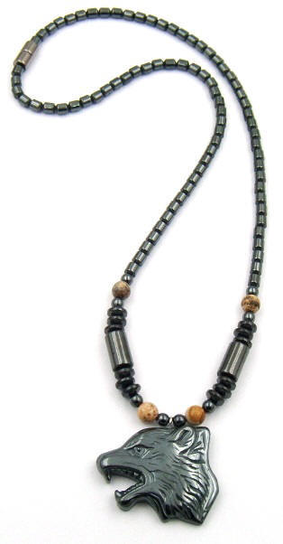 1 PC. Wolf with Picture Jasper Beads Magnetic Necklace #MN-0114PJ