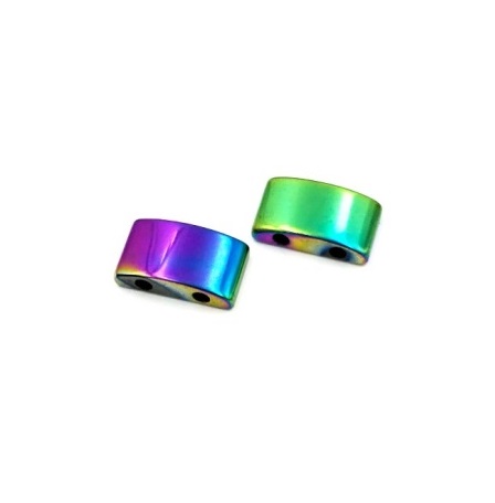 50 PC. Rainbow 13x8mm Dome Both Sides With 2 Hole Magnetic Hematite Spacers #MBR-13X8