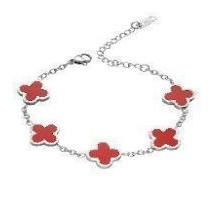 Red 4 Leave Clover Magnetic Stainless-Steel Bracelet #SSB-40RD